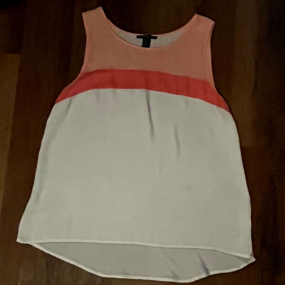 Forever 21 Pink & White Flowy Work/Dressy Top, High/Low Hem Size Medium